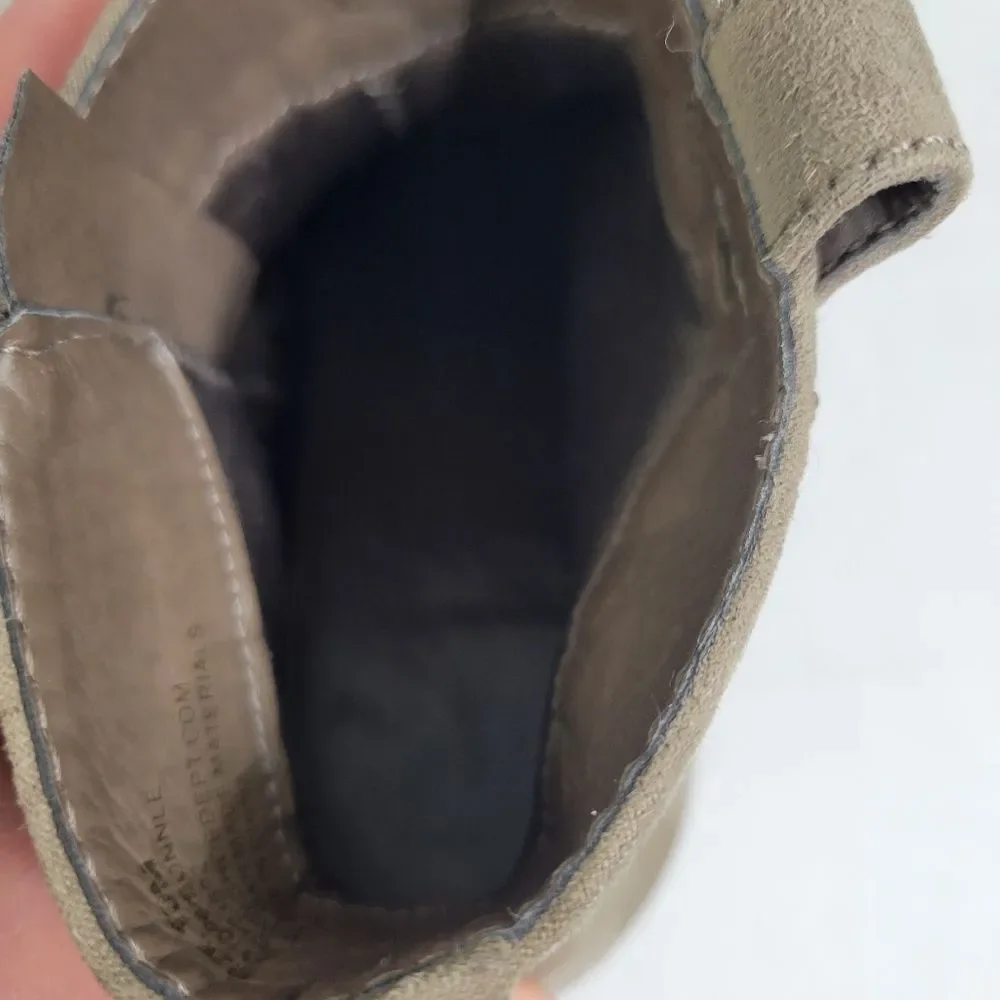Chelsea Moreland Ankle Booties Taupe Side Zip Chunky‎ Heel Boots Casual